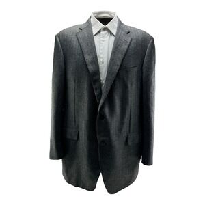 Samuelsohn Gray Herringbone Wool Blazer 48L SB Gable Super 110 2 Button 1 Vent